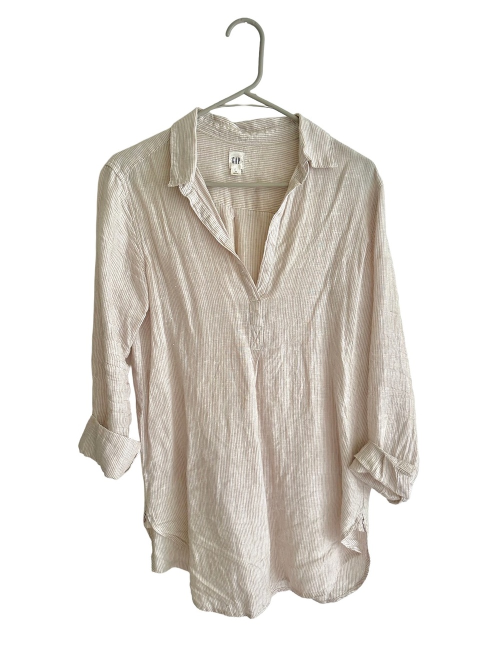 Oversized GAP Neutral Pinstriped Linen Shirt